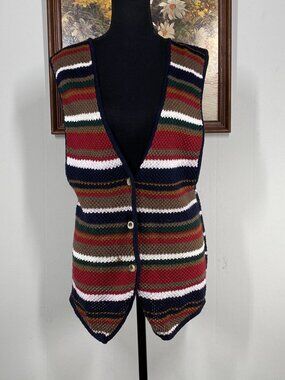 Vintage 80s Jamie Scott Knit Sweater Vest Women's Medium Multicolor Stripes VTG